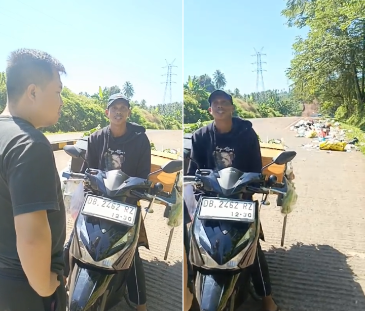 Sekdes Desa Sea Pergoki Pedagang Sayur Bermotor Buang Sampah Sembarangan